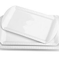 Lifver 15-inch Porcelain Embossed Rectangular Platter/Serving Plates, Set of 3, White, 15 inch