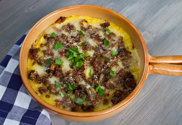 Baked Polenta With Sausage & Mushrooms