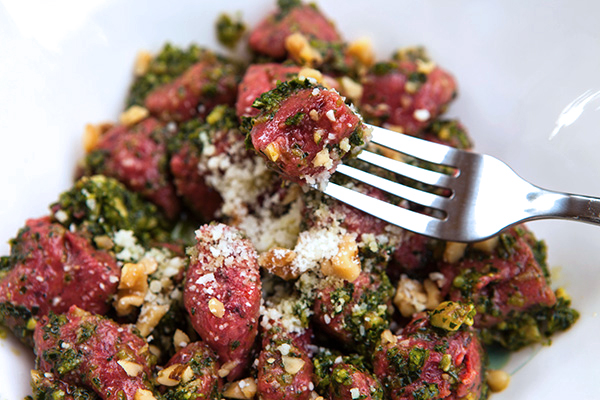 Beet & Potato Gnocchi With Kale Pesto