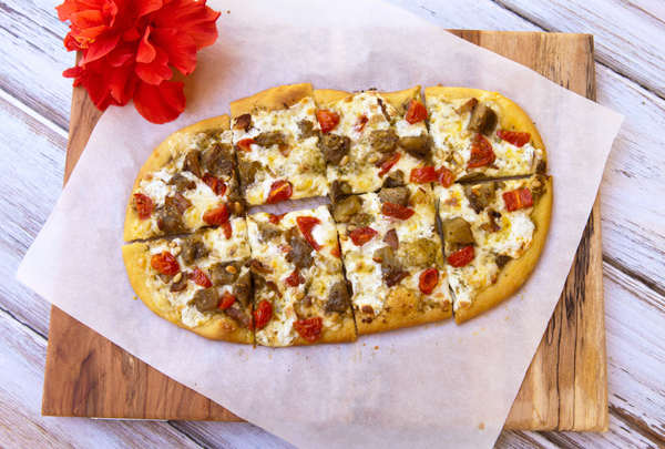 Pesto, Eggplant & Tomato Flatbread