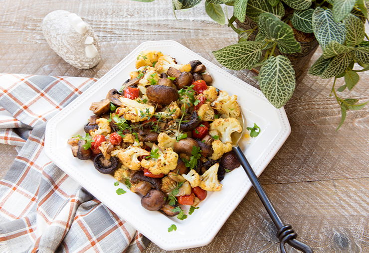 Roasted Mushroom, Cauliflower, & Tomato Medley