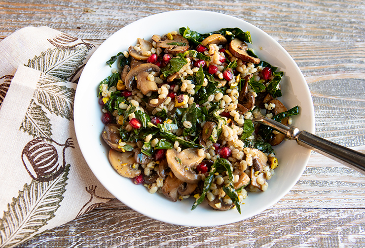 Warm Mushroom Barley & Kale Salad