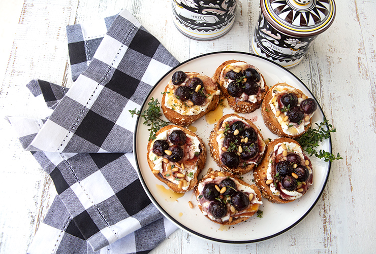 Bruschetta With Creamy Ricotta & Roasted Grapes