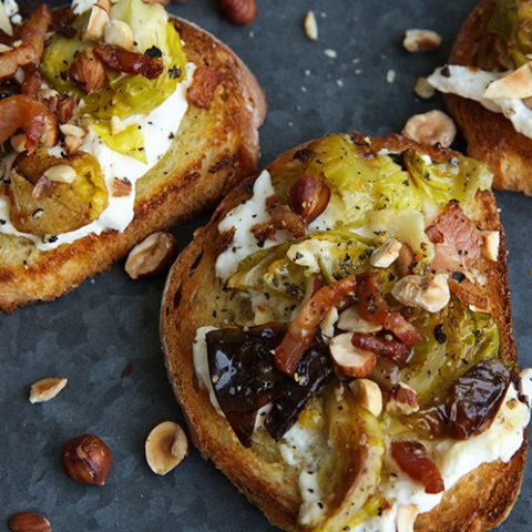 Bruschetta With Burrata, Brussels Sprouts, & Pancetta