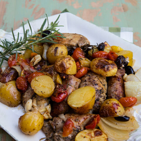 Skillet Roasted Chicken, Potatoes, & Sausage