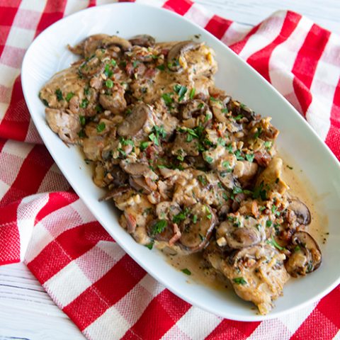 Creamy Chicken Thighs With Pancetta & Mushrooms