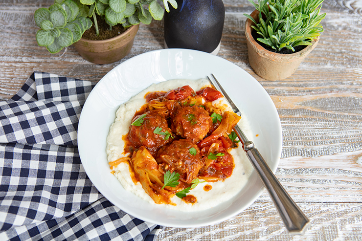 Lamb Meatballs in Artichoke Ragu