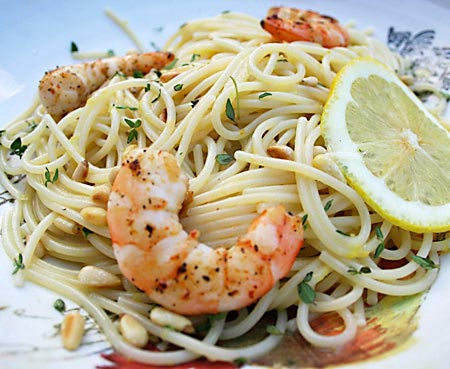 Lemon Pasta With Grilled Shrimp