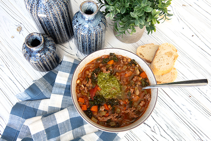 Hearty Lentil, Kale, & Sausage Soup