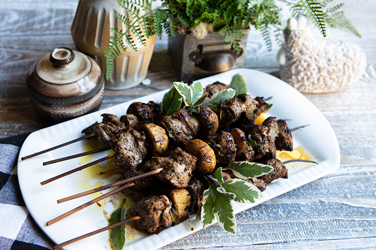 Tuscan Pork & Mushroom Skewers