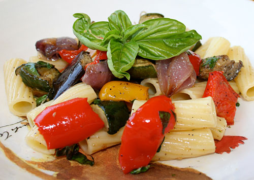 Roasted Vegetable Pasta With Goat Cheese