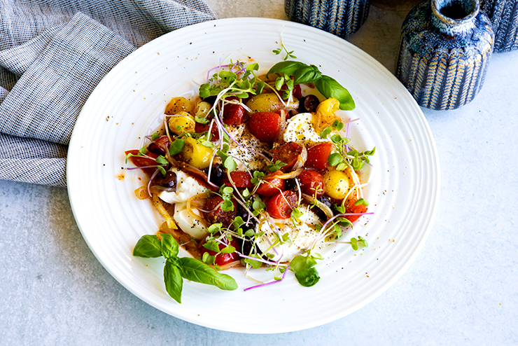 Burrata With Warm Tomatoes & Olives